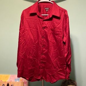 George Medium Long Sleeved Burgundy Button Down Shirt EUC